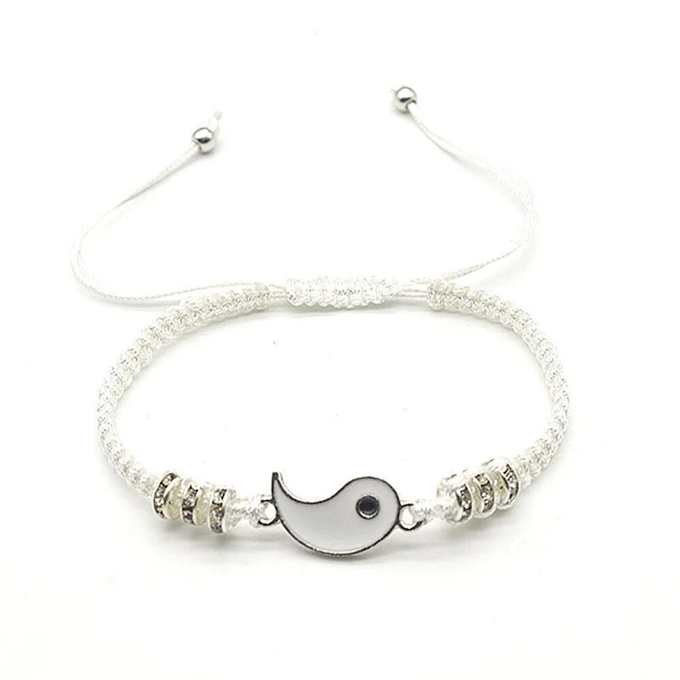 Thumbnail: 2 PC Jewelry Set Couple Black White Tai Chi Bracelet Rope Adjustable Chain Set S