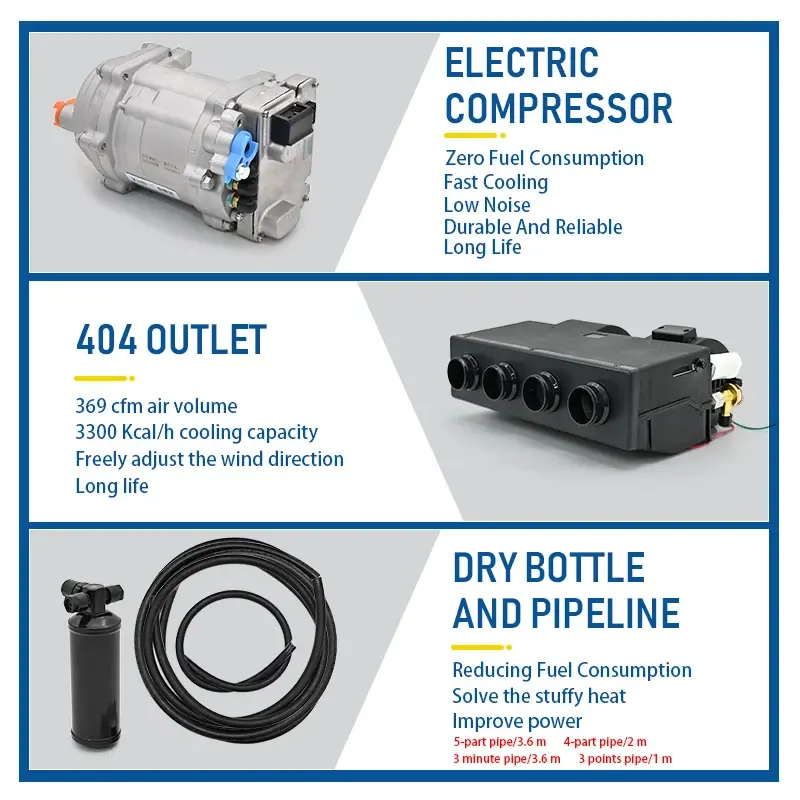 Thumbnail: 12V/24V A/C 404Universal Electric Car Air Compressor with System – Perfect Cli
