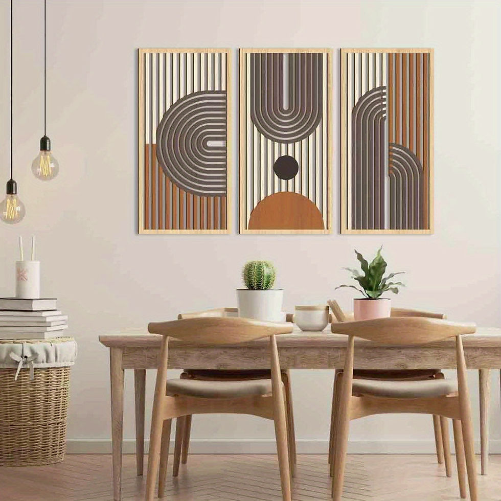 Thumbnail: 3PCS Modern Line Hollow Wooden Art Wall Decor, Abstract Geometric Wall Sculpture