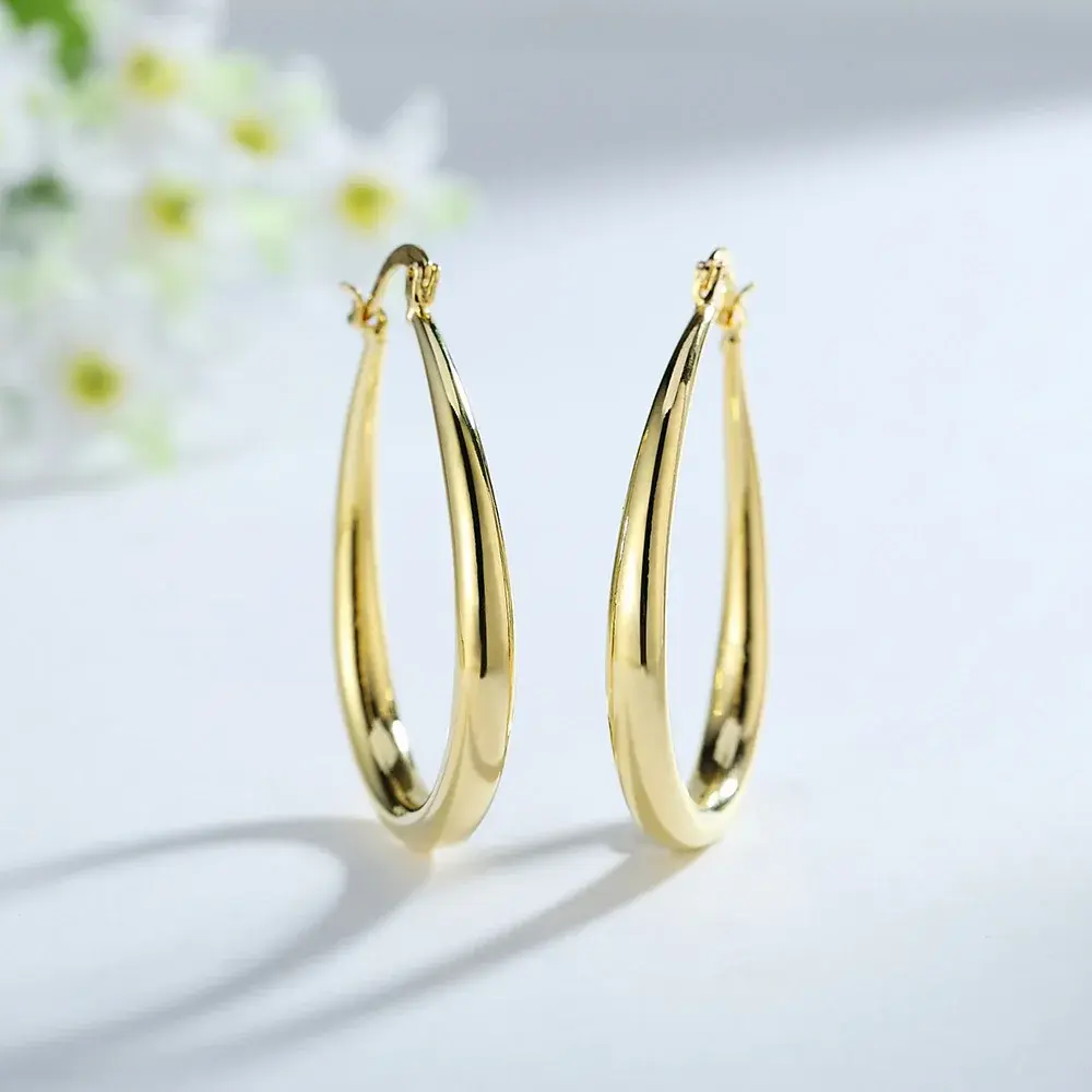 925 Sterling Silver 18K gold plated 4.4cm oval earrings for women Fashion Party 