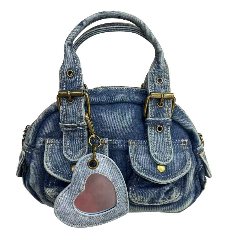 Thumbnail: Washed denim handbag, punk retro single shoulder crossbody bag, jeans bag, women