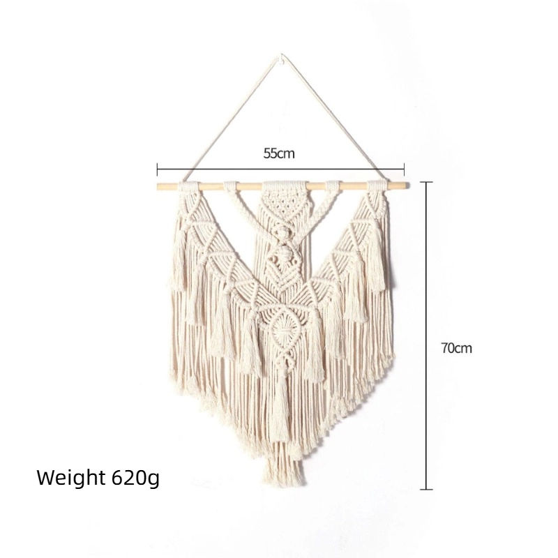 Thumbnail: 1pc Bohemian Handwoven Wall Hanging Tassel Decor Soft Cotton Tapestry for Home B
