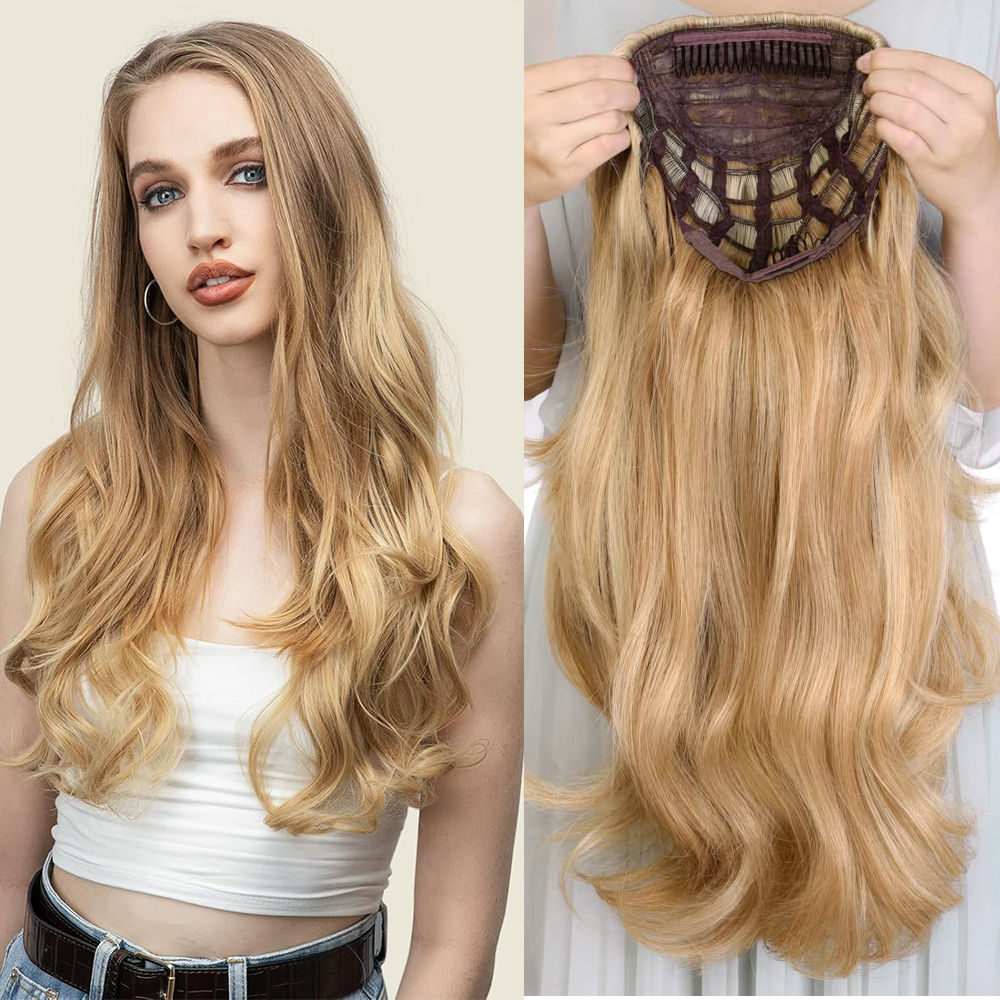 💖 24 Inch Long Wavy 3/4 Half Wig with Clips – Synthetic Hair Extension