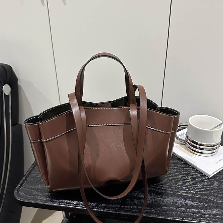 Thumbnail: Women Tote Bag Underarm Bag Large Capacity PU Leather Shoulder Bags Vintage Soli