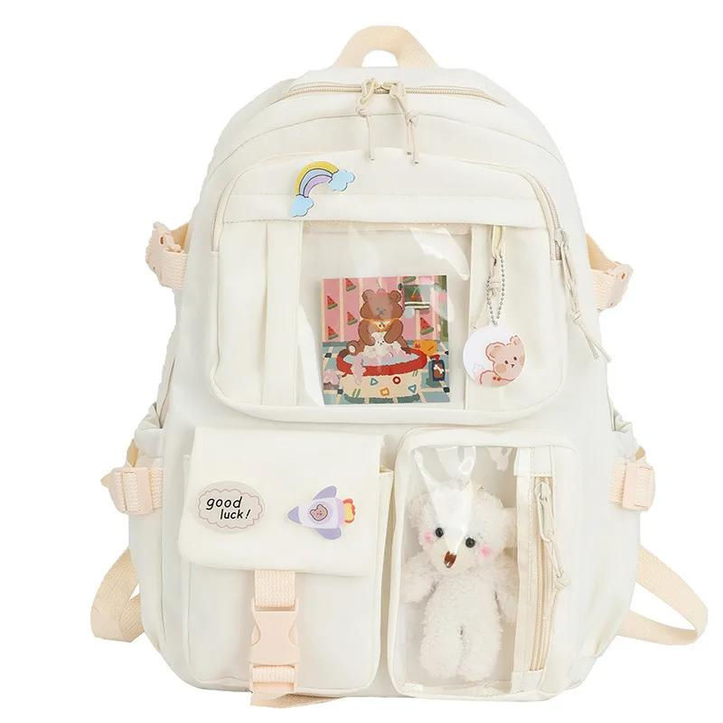 Thumbnail: Students Backpack Large Capacity Grils Schoolbag Cartoon Korean Backpack Soild C