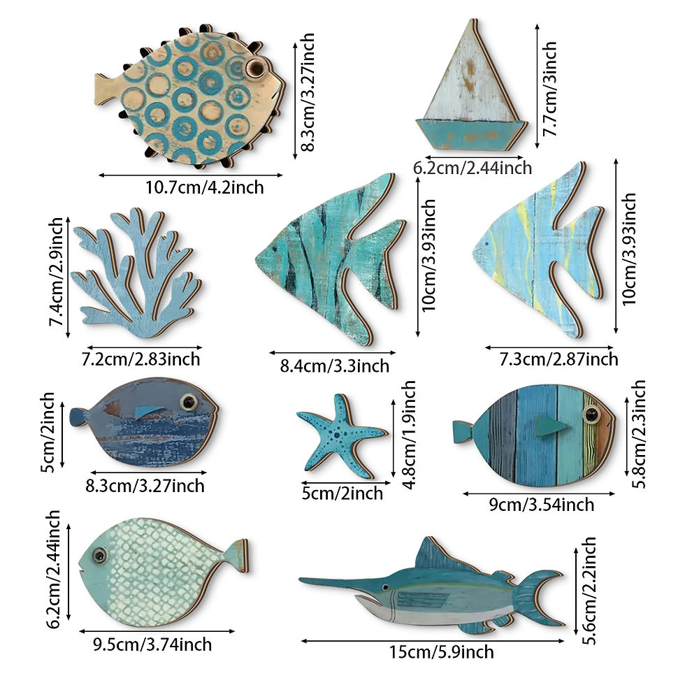 Thumbnail: Handcrafted Wooden Ocean Wall Decor - Fish, Coral, Starfish & Sailboat Set for H