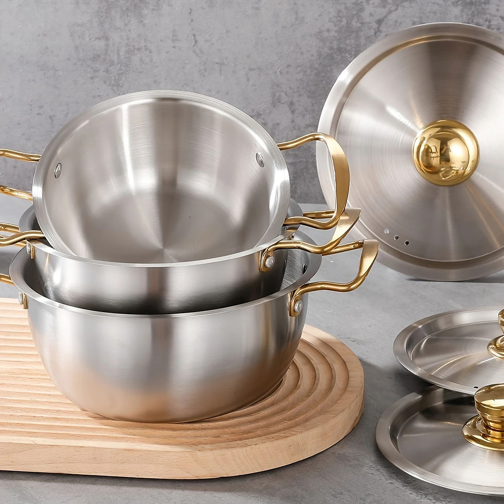 Thumbnail: Three-Piece Stainless Steel Cookware Set 18/20/22cm Korean Double-Eared Soup Pot