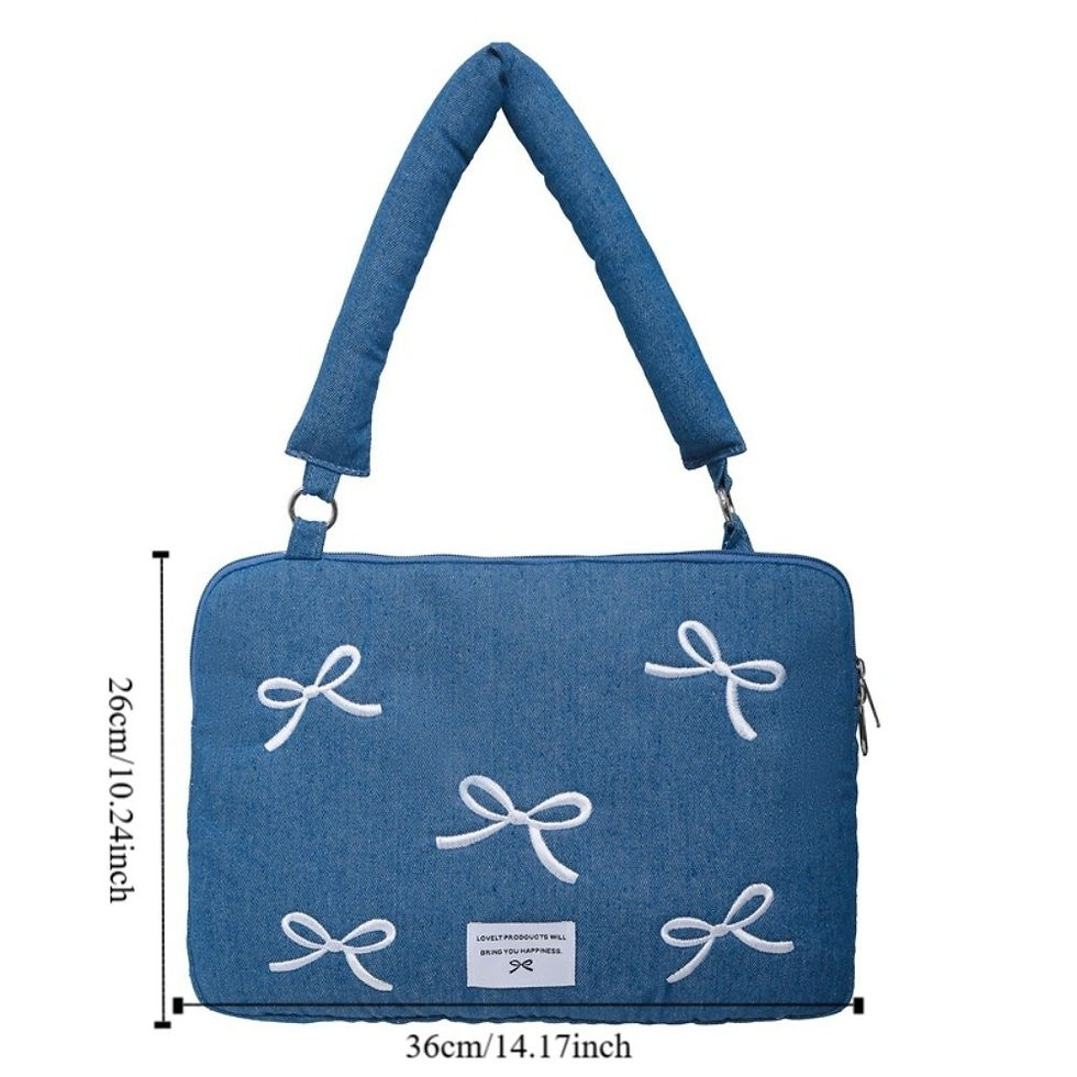 Thumbnail: Portable Fashion Computer Bag 14 Inches Bowknot Embroidered Laptop Bag Soft Shoc