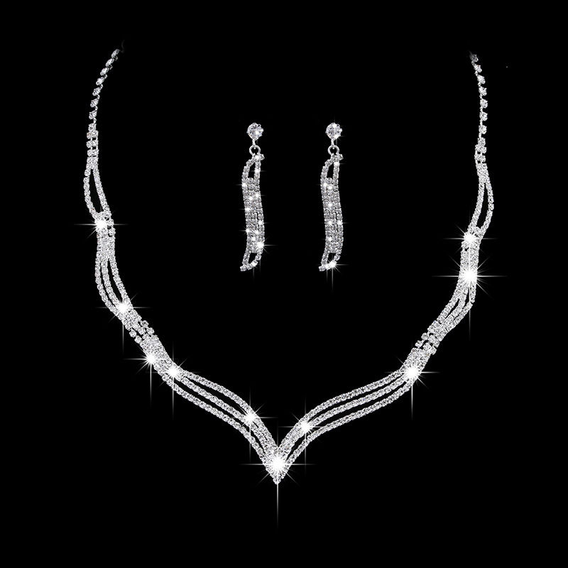 Thumbnail: Fashion Crystal Bride Jewelry Set Rhinestone Silver-plated Wedding Dress Banquet