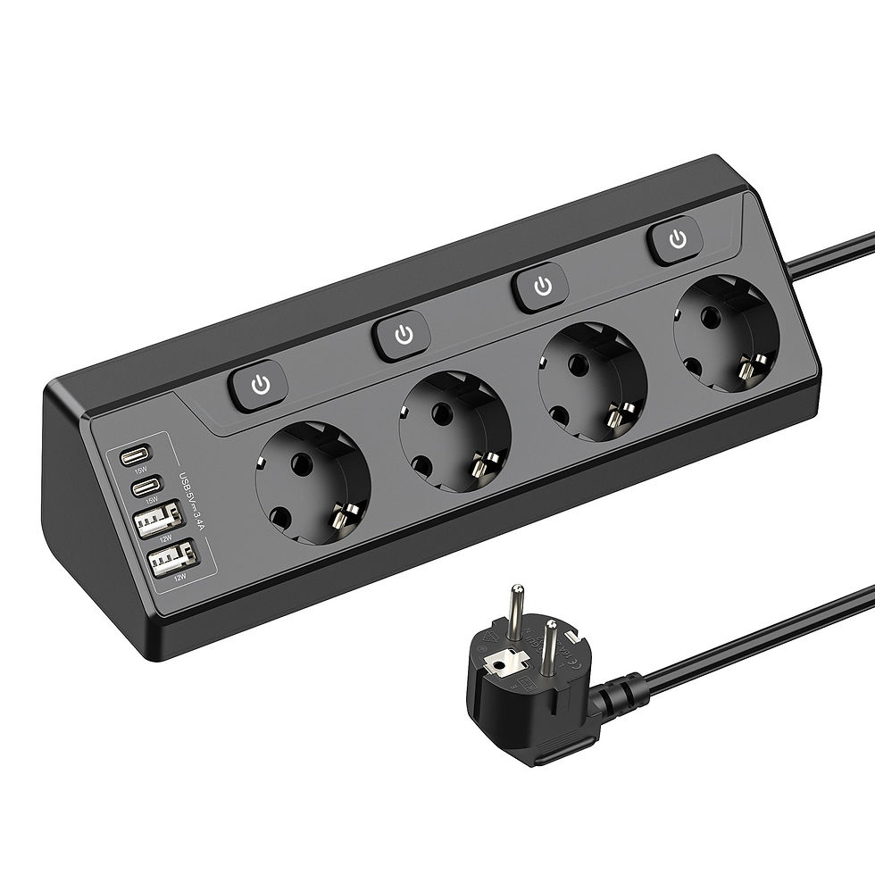 Thumbnail: European desktop multi-contact power strip, 2 USB-A and 2 Type-C corner power so