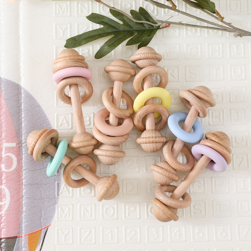 Thumbnail: Baby Toys Wooden Rattles Silicone Ring Baby Rattles and Mobiles 0 12 Months Sens