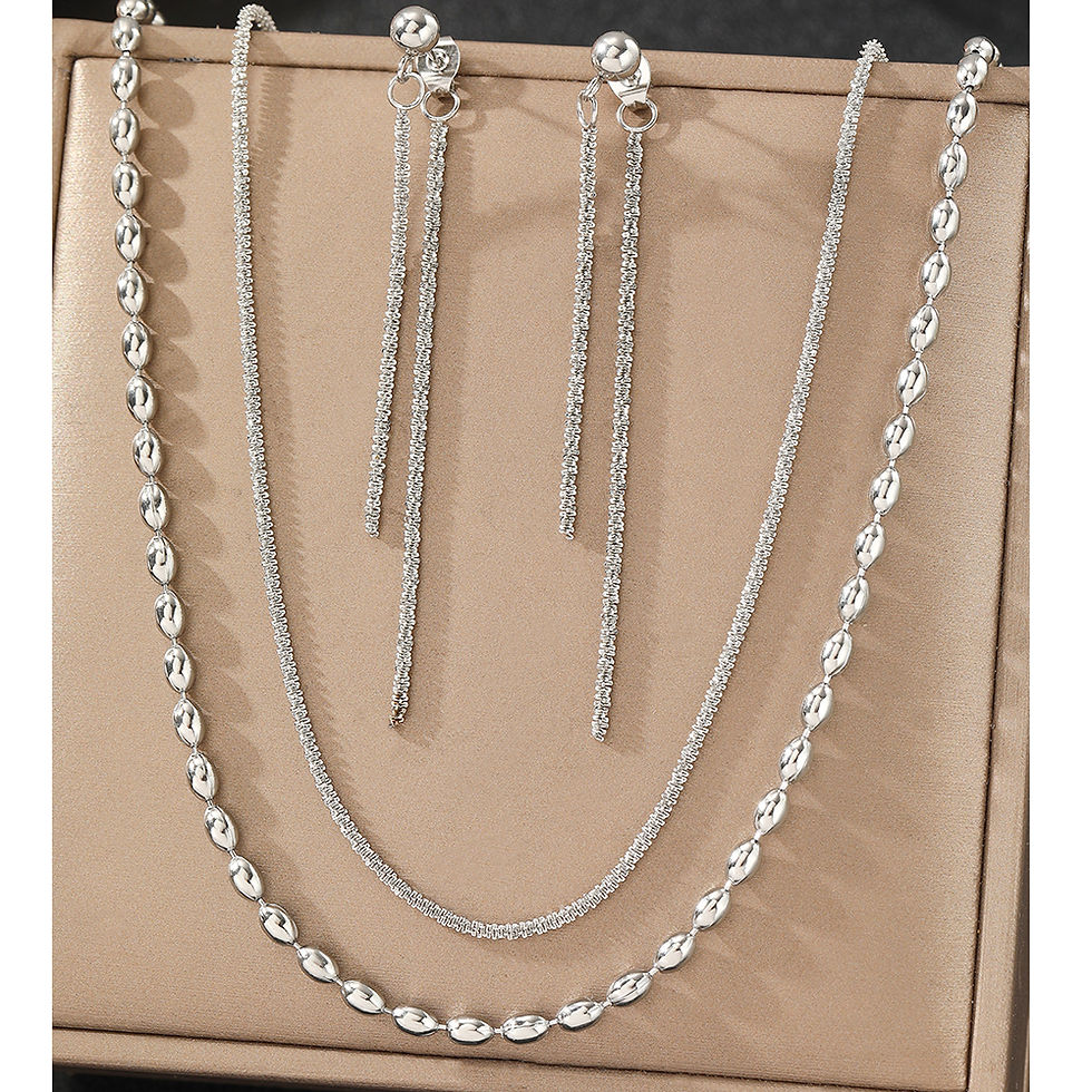 Thumbnail: Stainless Steel Jewelry Set Earrings Necklace Set Beads Necklace Hanging Chain E