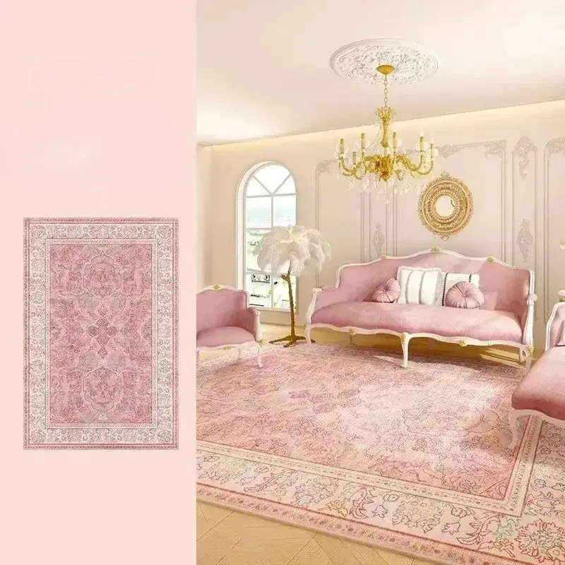 Thumbnail: VIKAMA Soft Non-Slip Rug, Pink Persian Vintage Rug Suitable for Bedroom Floor Ma