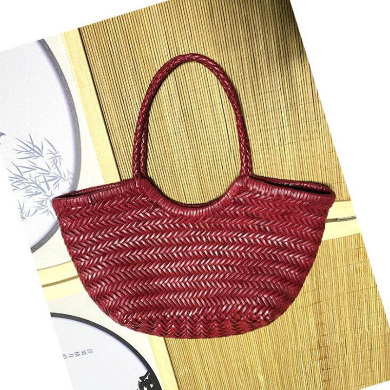 Thumbnail: Hand Knitted Designer Genuine Leather Elegant ​Handle Female Totes Vintage Wom