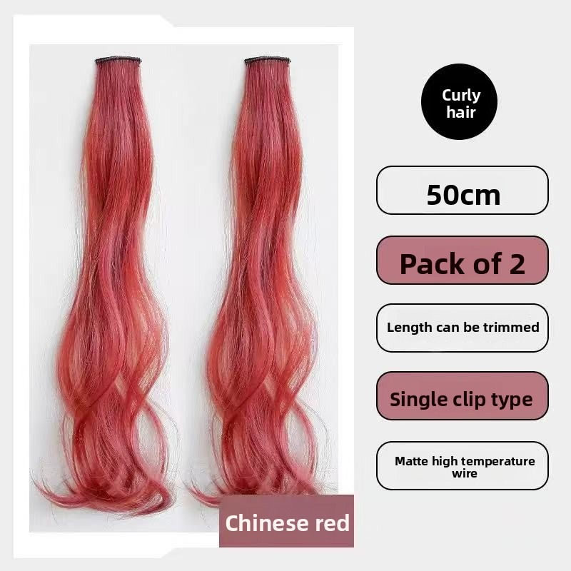 Thumbnail: 🤩 50cm Colored Curly Clip-In Hair Extensions – 2-Piece Water Wave Set