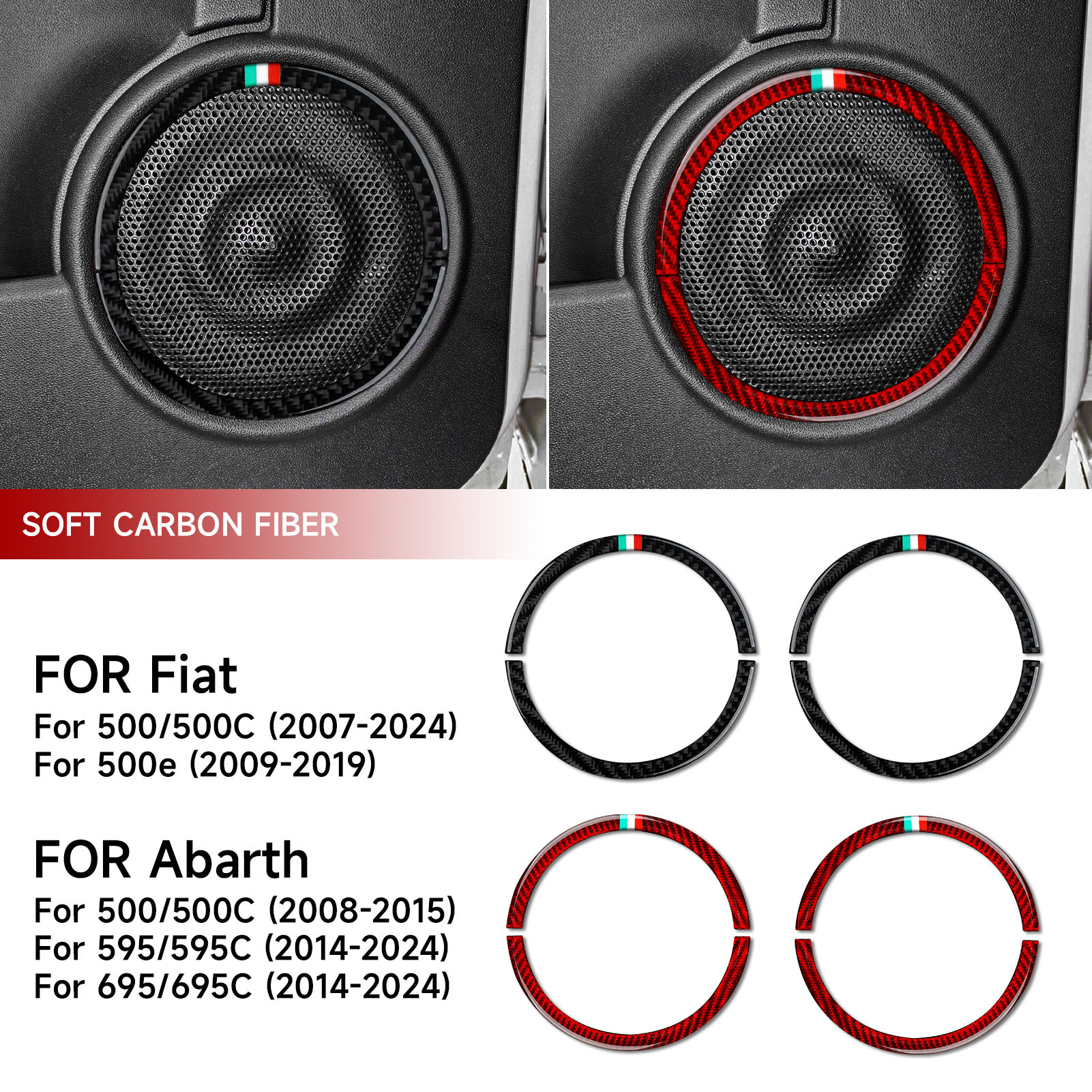 For Fiat Abarth 500 500C 500e 595C 695C Trim Accessories, Car Door Speaker Deco