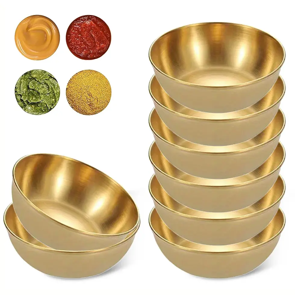 Thumbnail: Set of 8 Gold Stainless Steel Small Sauce Dishes Seasoning Serving Tray Spice Pl