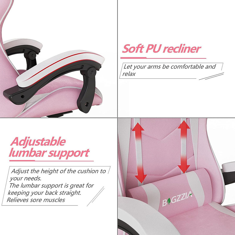Thumbnail: Ergonomic Gaming Chair Gamer Chairs with Lumbar Cushion + Headrest, Height-Adjus