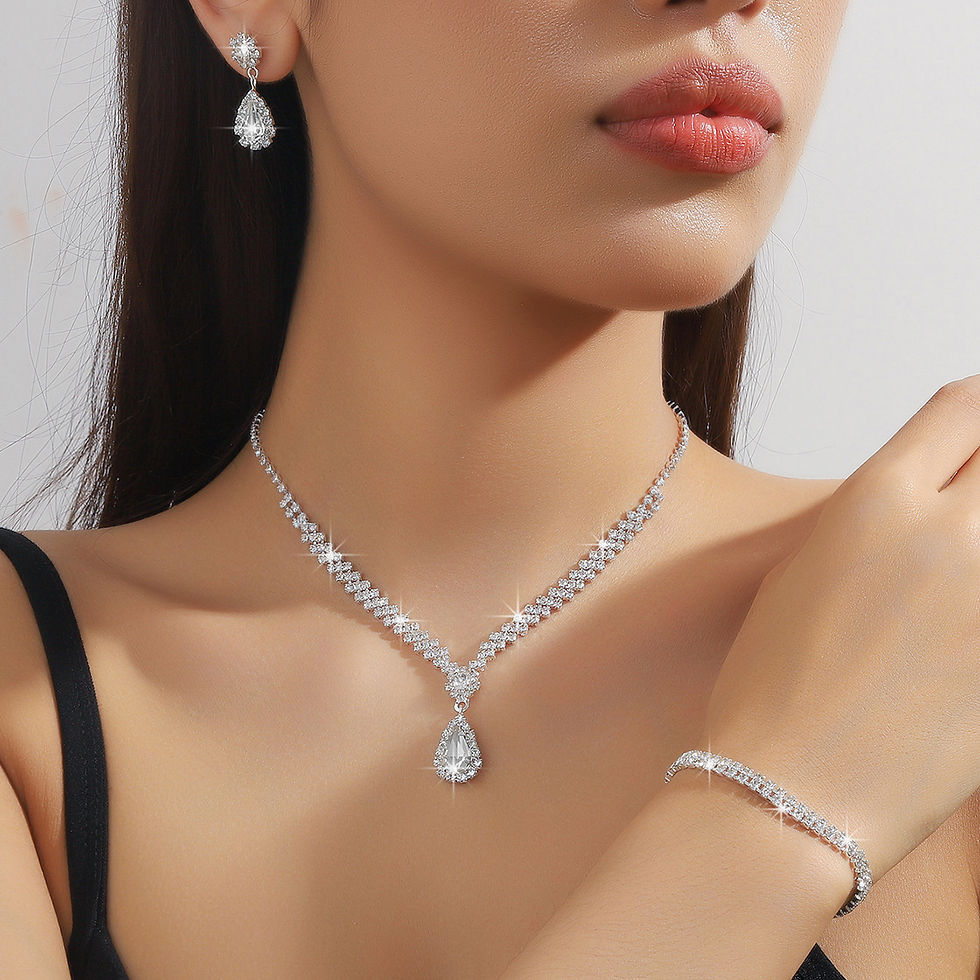 Thumbnail: Wedding Jewelry Set for Women, Earrings, Necklace, Bracelet, Three-Piece Bridal
