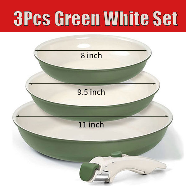 Thumbnail: 2/3Pcs Frying Pans Set Stackable Nonstick Egg Fry Pans with Removable Handle Non