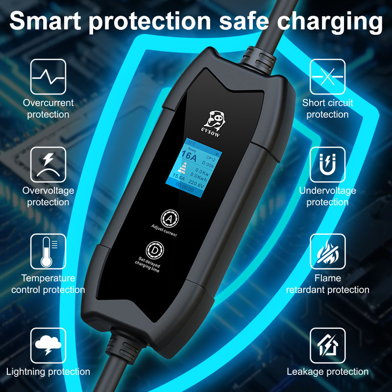 Thumbnail: evsow 3.5KW Portable EV Charger Type2 16A 1P Electric Car Charger Adjustable Cur