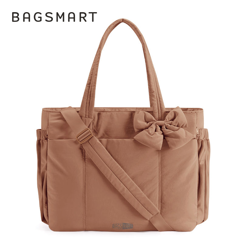 Thumbnail: BAGSMART Padded Tote Bag With Bow Casual Quilted Padded Women Shoulder Bags Fit
