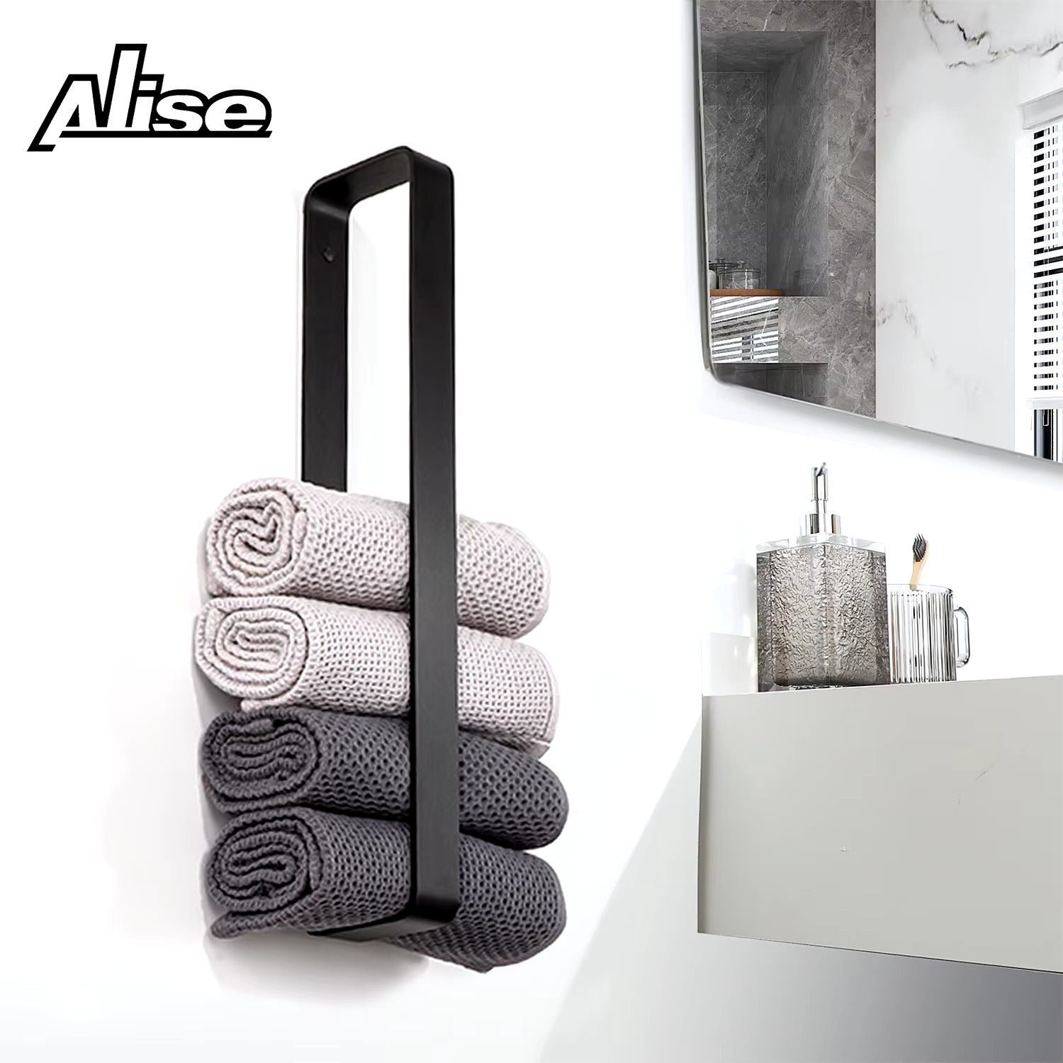 Bathroom Towel Rack Towel Holder 20/30/40CM Black Towel Bar No drill Wall Mount