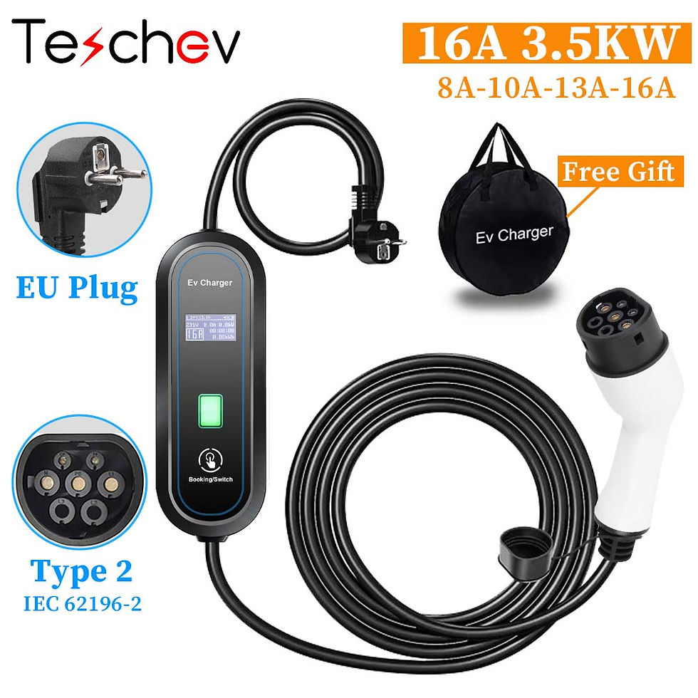 Thumbnail: Teschev Portable EV Charger Type2 IEC 62196 Electric Car Charger 3.5KW 16A 1Phas