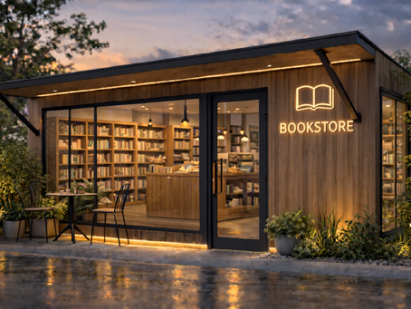 3d photorealistic render of bookshop container design 20 foot 