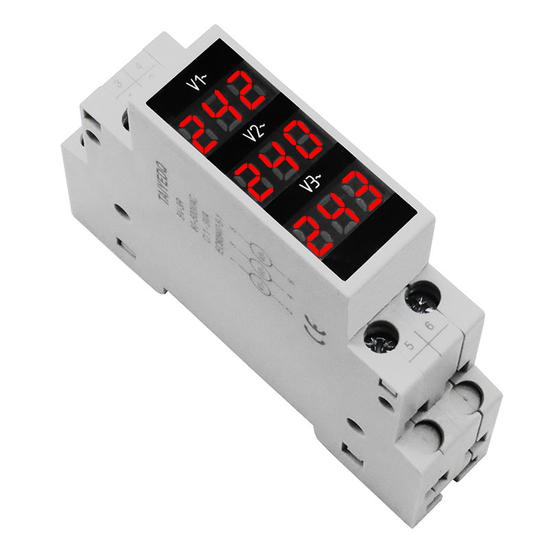 Thumbnail: Din Rail Mount Three Phase Voltage Meter AC 80-500V Modular Voltage Meter LED Di