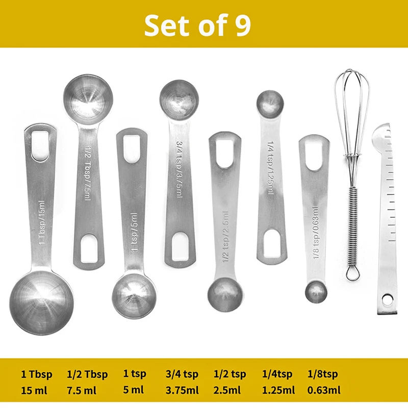Thumbnail: 6/9/11Pcs Measuring Spoons Set Stainless Steel Seasoning Coffee Scoop Measuring