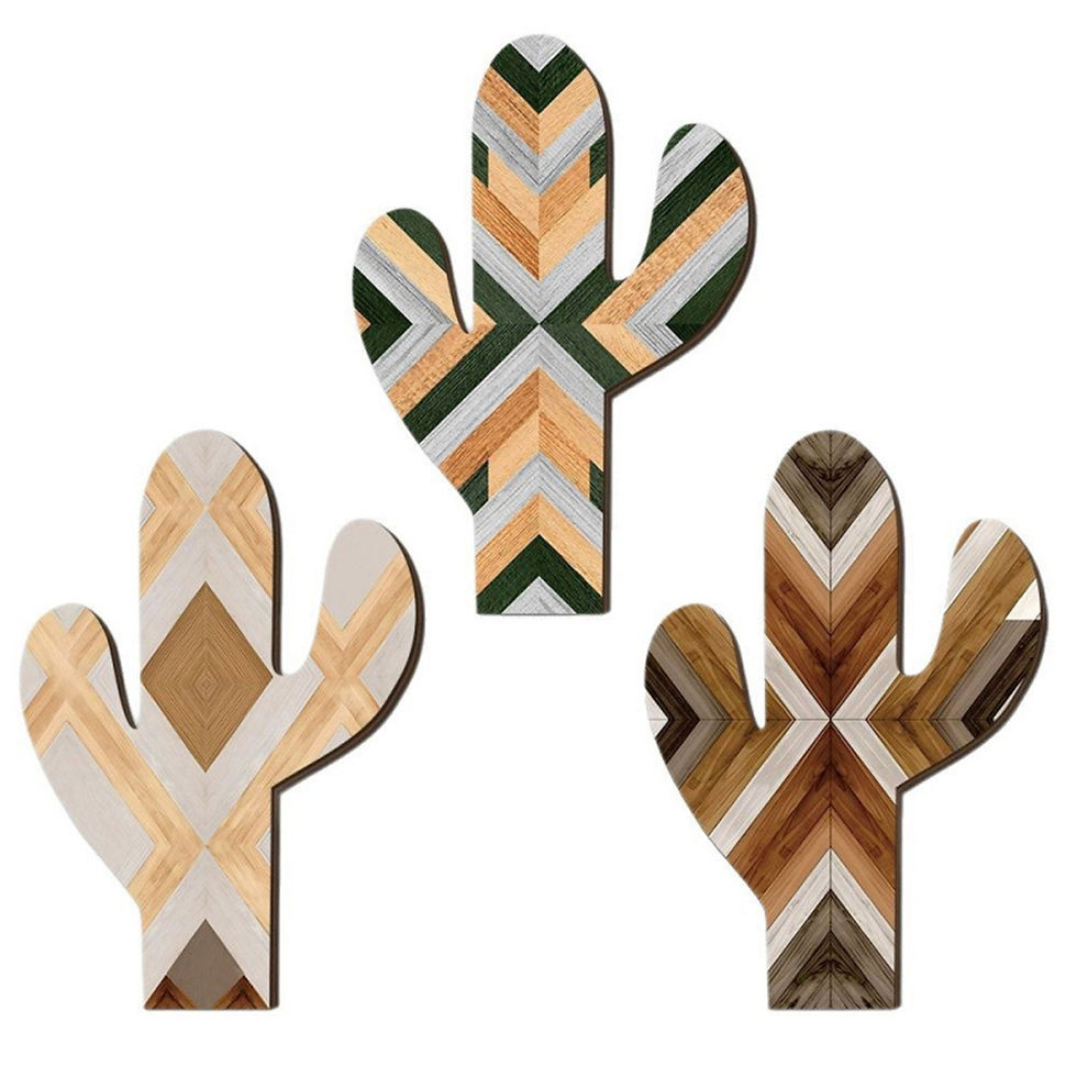 Thumbnail: 3Pcs Wooden Wall Decor Bohemian Style Cactus Decor, Rustic Flower Patterns Wood