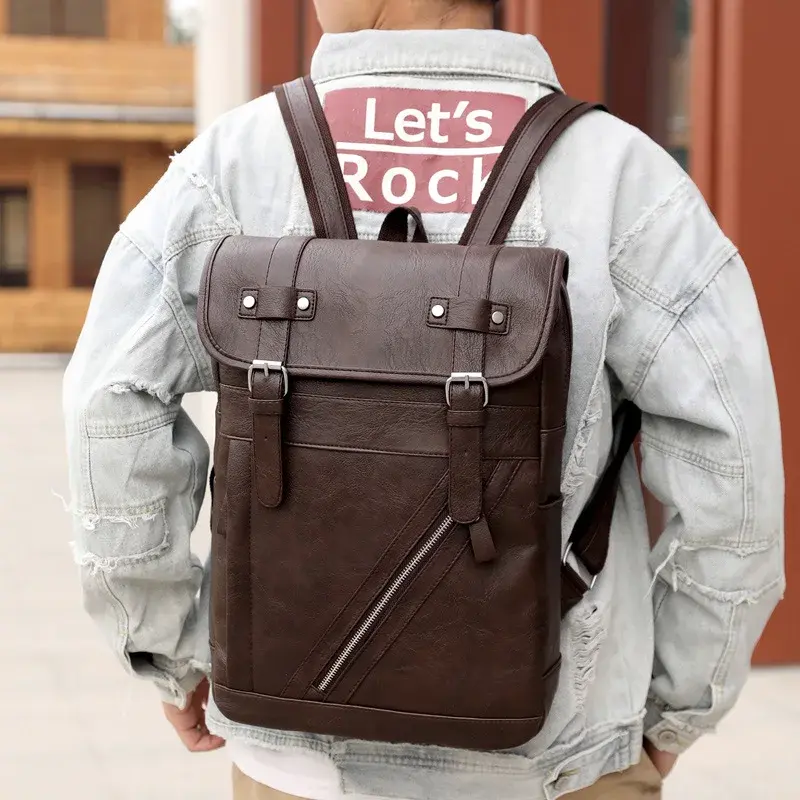 Thumbnail: vintage backpack leather bag man shoulder bags Waterproof male backpack 15.6 inc