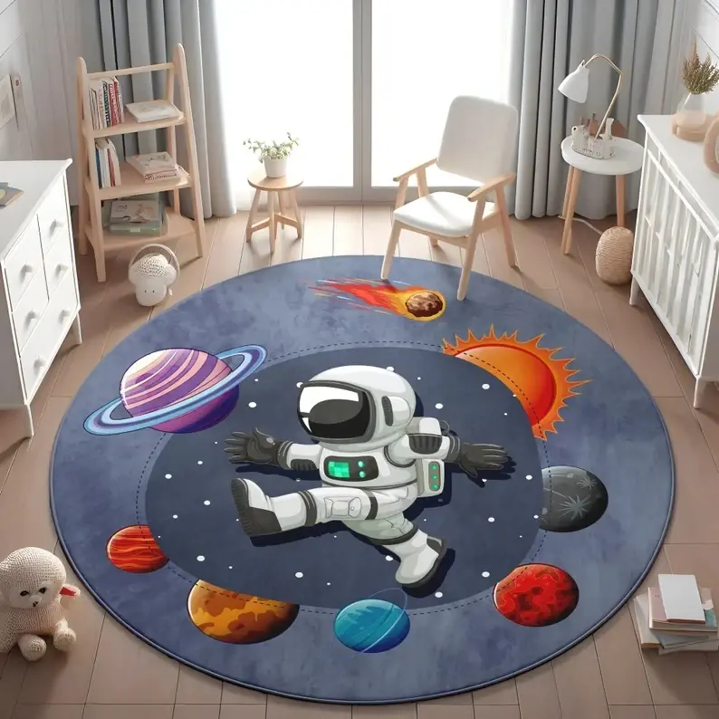 Thumbnail: Planets Astronauts Playmat Round Rug  Living Room Decor Sofa Rug Kid's Play Mat