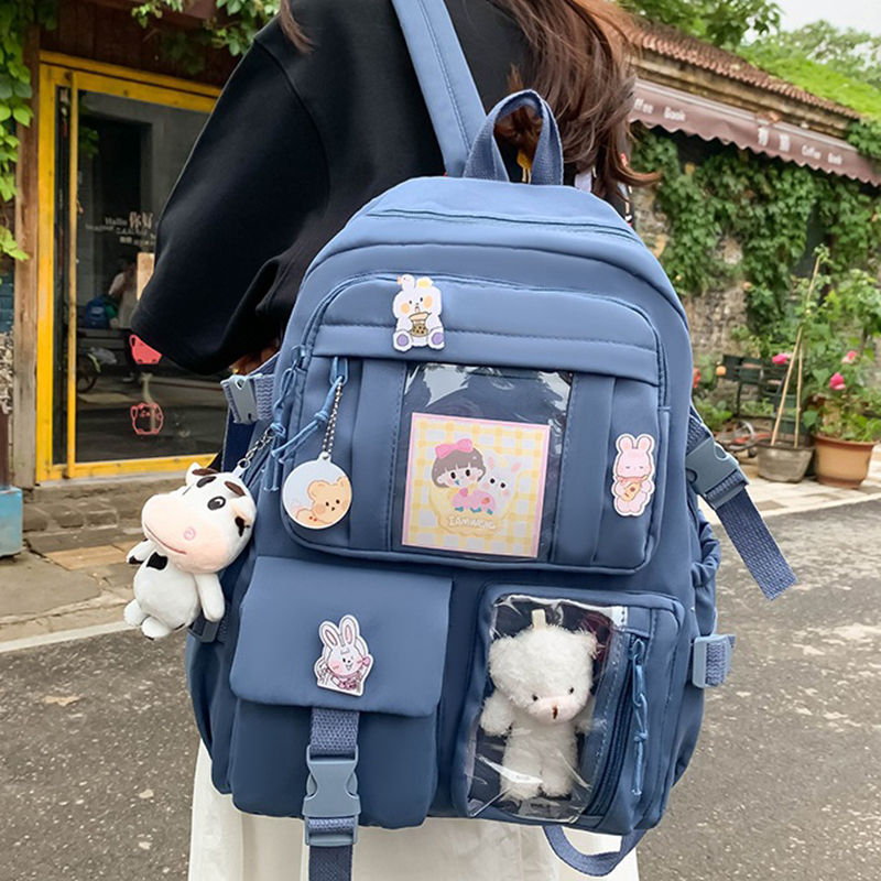 Thumbnail: Students Backpack Large Capacity Grils Schoolbag Cartoon Korean Backpack Soild C