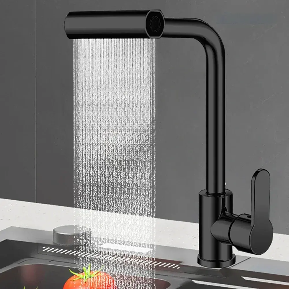 Kitchen Cold and Hot Faucet 4 Modes Waterfall Sink Single Hole Tap Deck Mounted