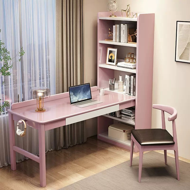 Thumbnail: Modern Home Office Computer Desk Writing Desk With Bookshelf Storage Shelf Woode