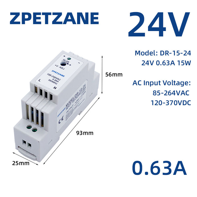 Thumbnail: DR-15W Rail Mount DIN Switch Power Supply 24V 12V Switching Single Output Electr