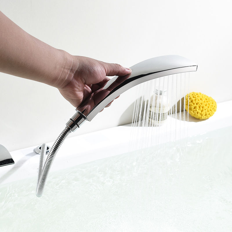 Thumbnail: Contemporary 3-Hole Bathroom Waterfall Bathtub Faucet Tub Filler With Handheld S