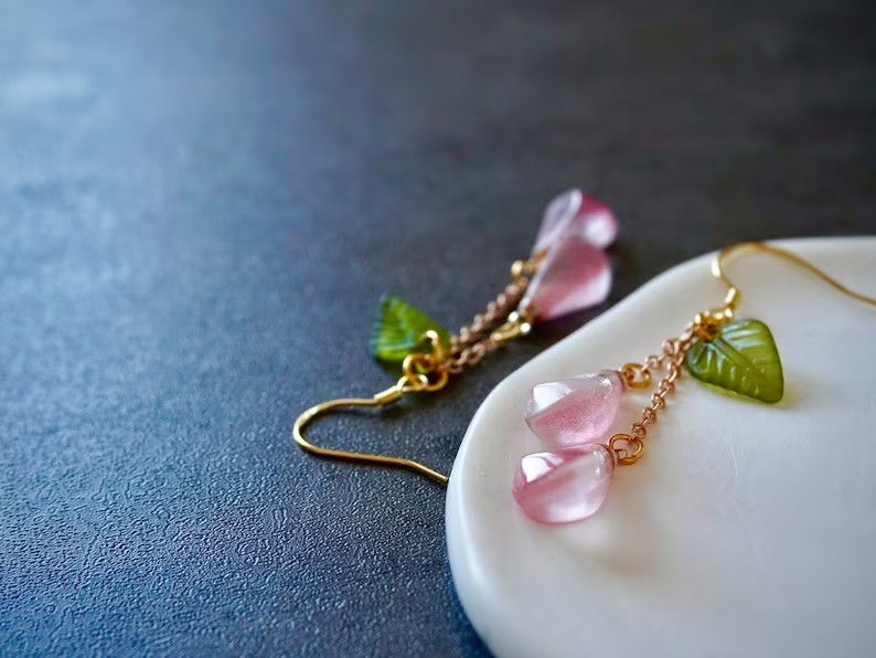 Thumbnail: Pomegranate Seed Earrings Red glass Drop Earrings Fruit Earrings Food Earrings G