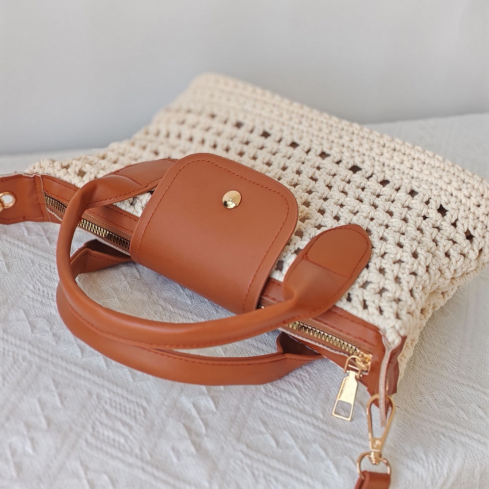 Thumbnail: Handmade Crochet Tote Bag for Women – Woven Summer Handbag with Leather Handle