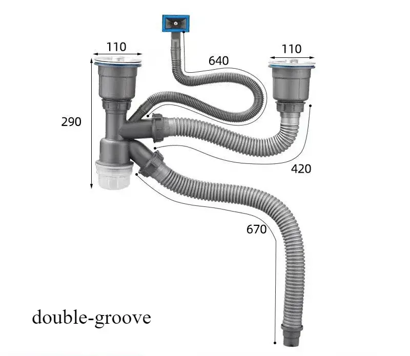 Thumbnail: Kitchen Sink Double Basin Drainer Sink Drain Pipe Set Drainer Kitchen Accessorie