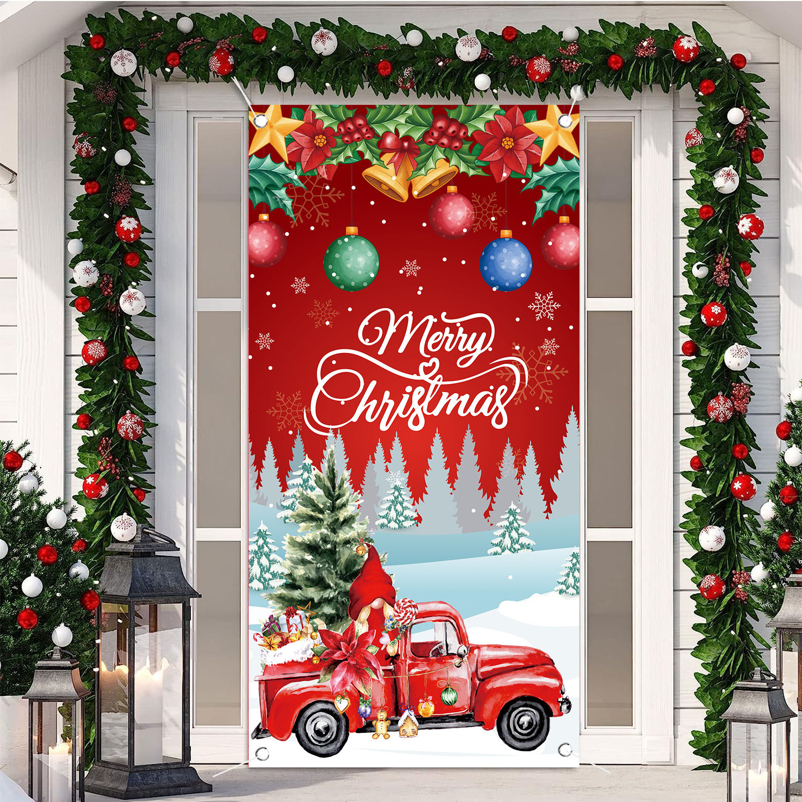 Christmas Door Cover Holiday Decoration Door Curtain Party Banner Atmosphere Lay