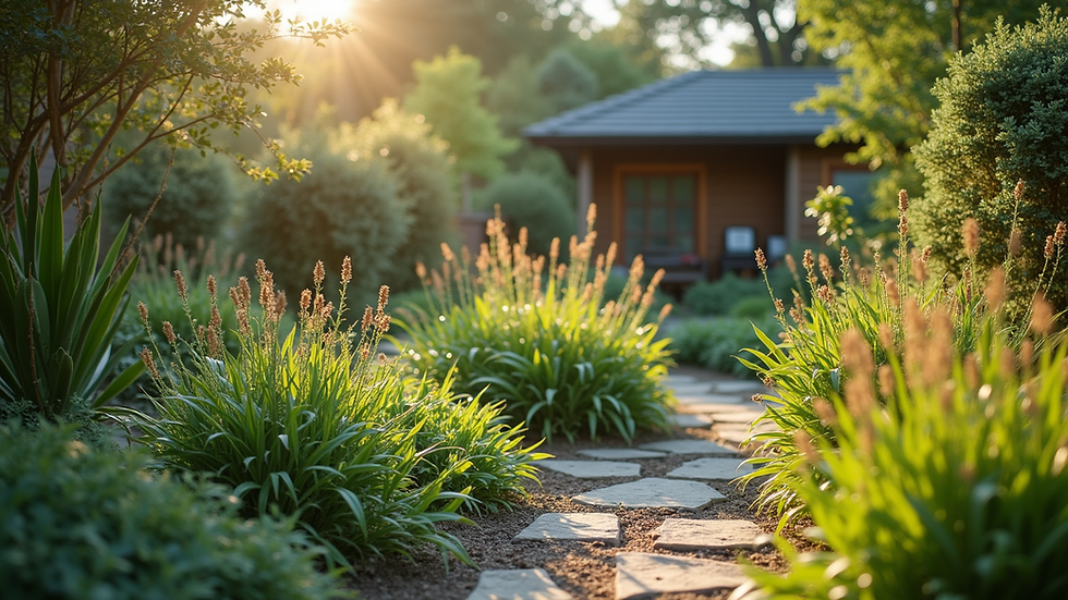 Eye-level view of a vibrant garden with native plants