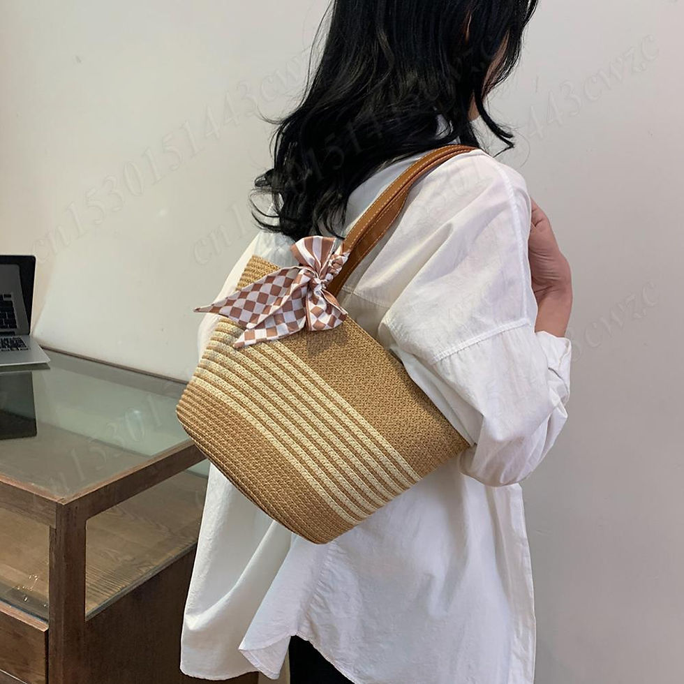 Thumbnail: Women Vintage Shoulder Bag with Bow Crochet Beach Handbag Straw Tote Handbag Wea