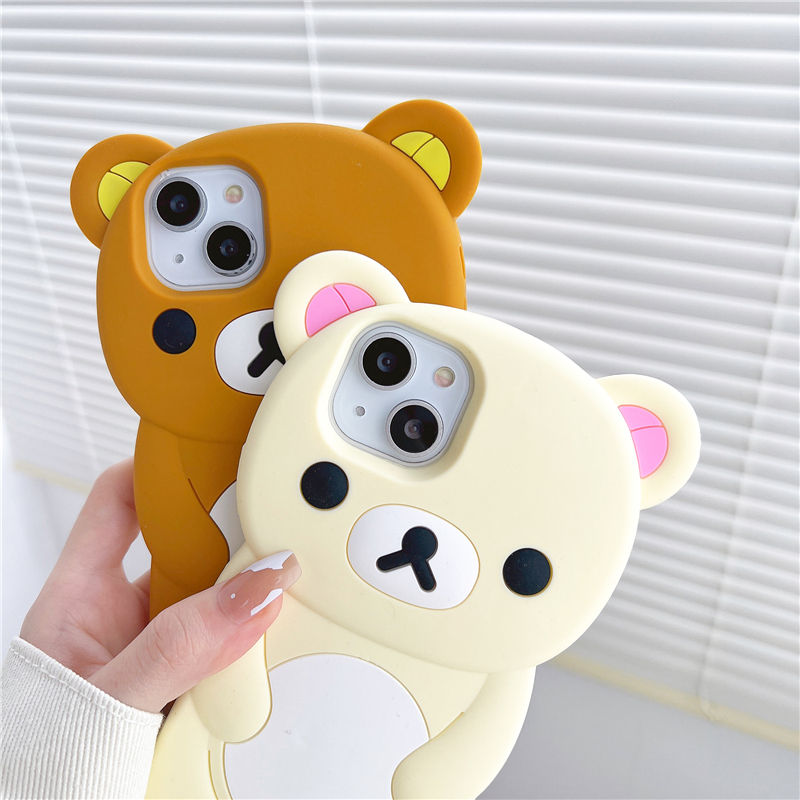 Thumbnail: Rilakkuma Bear Silicone Soft Cover Case For iPhone 17 16 15 14 13 12 11 Pro Max