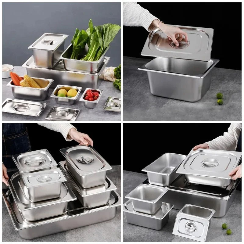 Thumbnail: Food Buffet Basin Plates Stainless Steel Square Pots Tray Dishes Pans Rectangle