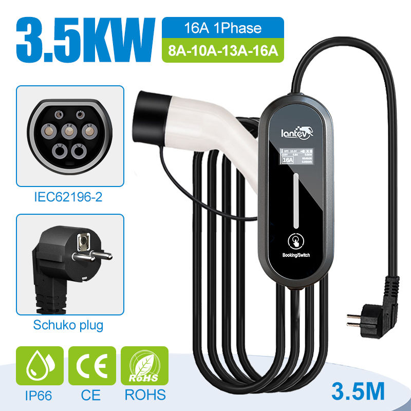 Thumbnail: EV Portable Charger TYPE 2 TYPE 1 3.5kW 16A 3.5M AC90-260V EU Plug 1Phase Wallbo