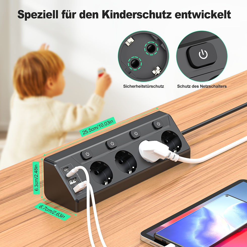 Thumbnail: European desktop multi-contact power strip, 2 USB-A and 2 Type-C corner power so