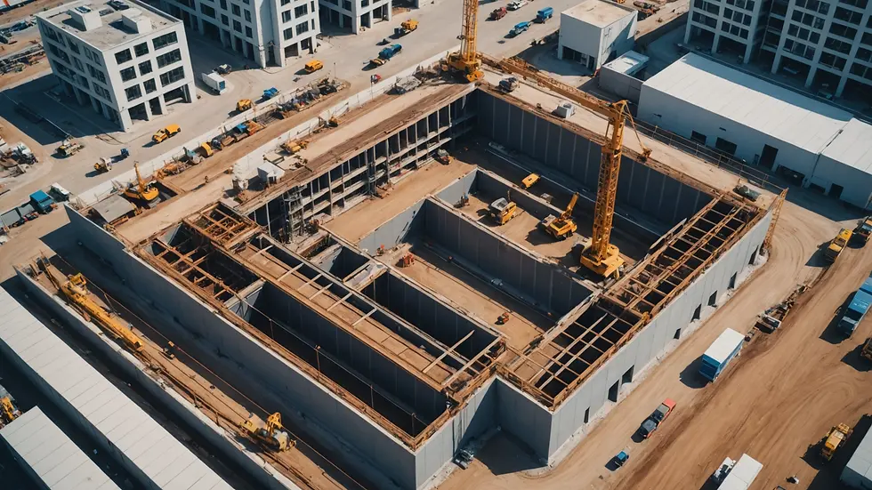 High angle view of a modern construction site showcasing the integration of technology
